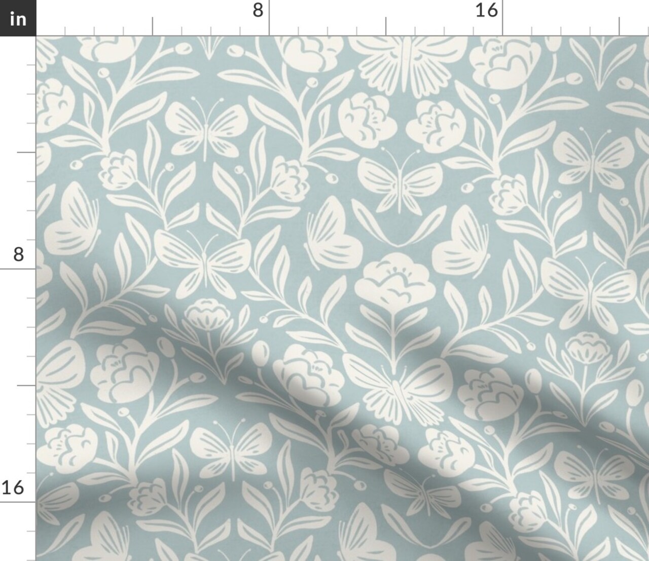 Boho Whimsical Cottagecore Butterfly Floral Wildflowers Blue Garden Medium Scale Pale William Morris Butterflies Custom Printed Fabric by Spoonflower Various Fabrics by the Yard or Fat Quarter